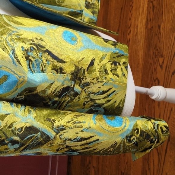 3 Sisters Jacket green Peacock print Women's Open cropped blazer Reg $289 sz xs - Picture 2 of 11